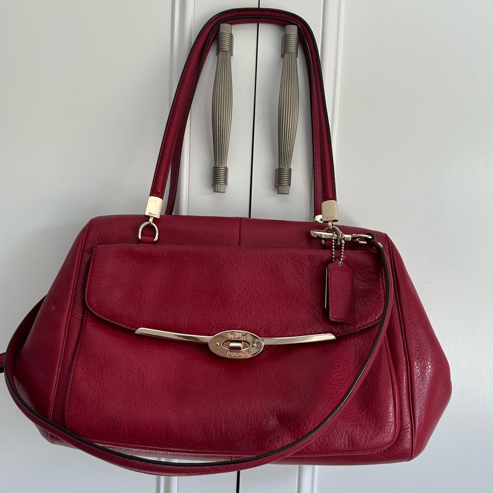 Coach Madison Madeline East Pebble Leather Satchel/Crossbody Bag in Berry